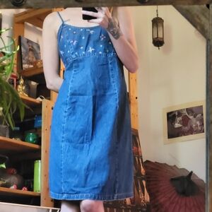 Motherhood Vintage Floral Embroidered Jeans Dress - Size M